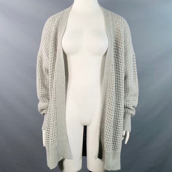 AGNONA Size L Grey Heather Cashmere Knit Mesh Open Front Cardigan - Picture 1 of 7